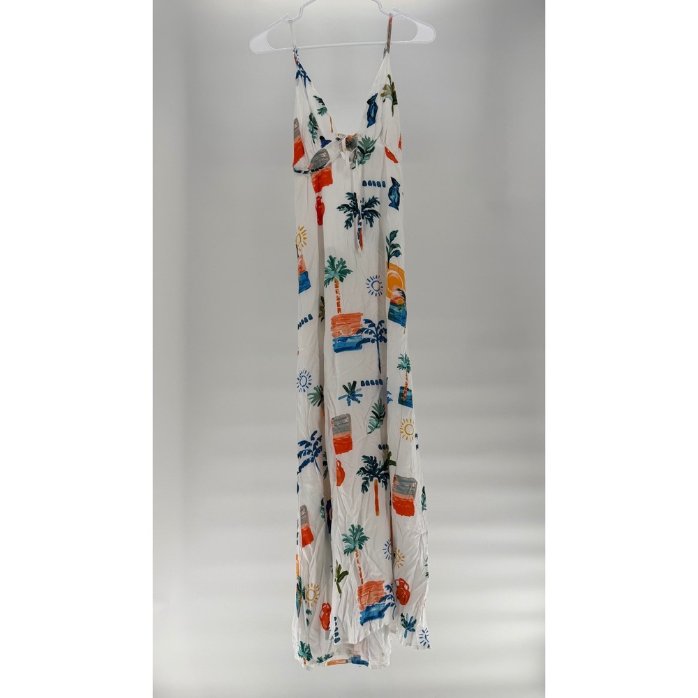 Anthropologie Paper Heart Coastal Maxi Dress Trees Tie Back Spaghetti Strap L